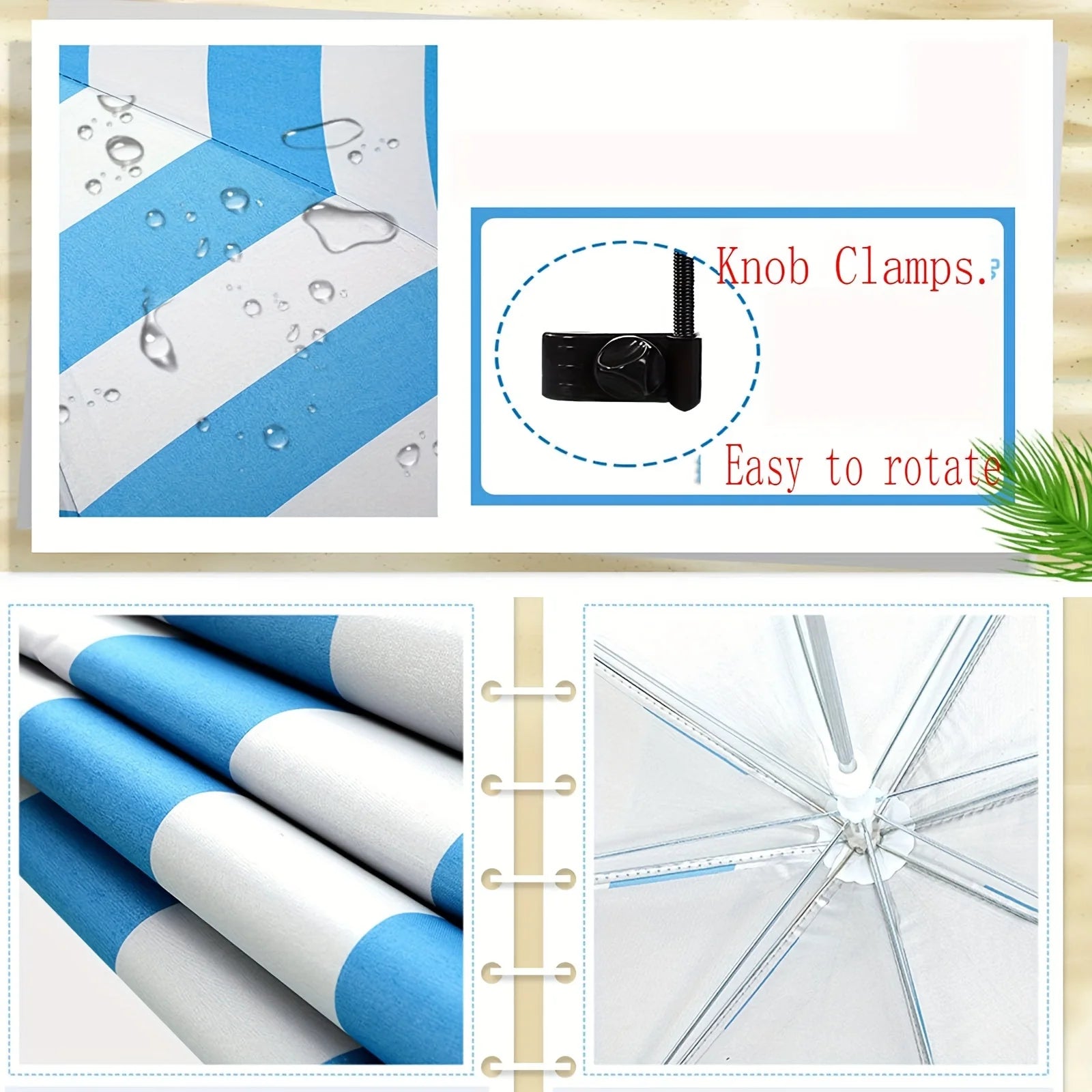 1 Piece Waterproof Beach Chair Umbrella with Universal Clamp, 360° Rotation Portable All-Season Golf Umbrella