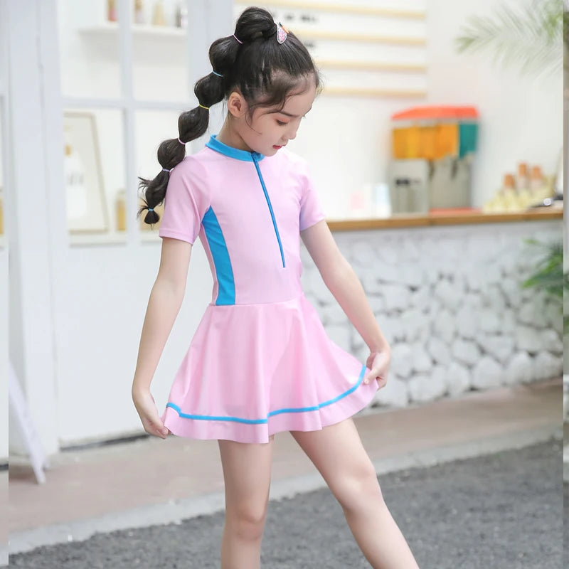 Swimming Suit Girls Zipper Swimmingsuit Girl Kids One Piece Swimsuit Flower Patchwork Swimming Suit For Girls