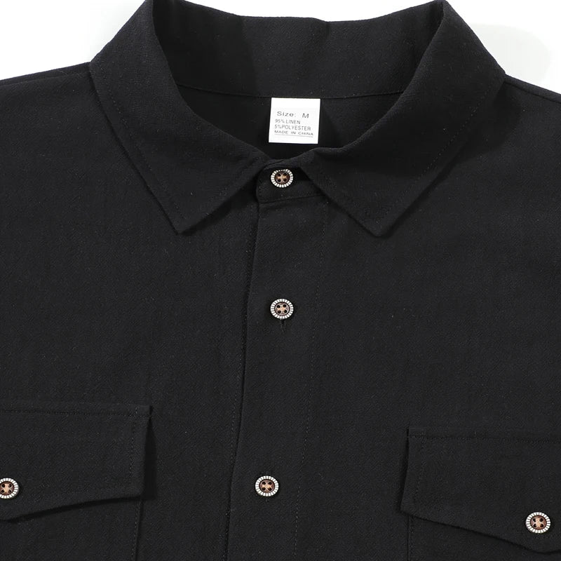 Men's Linen Casual Short Sleeve Shirt Lapel Collar Button Lightweight Breathable Summer Daily Beach Vacation Work Shirt for Men