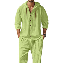 Men's Linen Long-Sleeved Shirt And Pants Set Breathable Outdoor Leisure Hiking Beach Sports Clothing for Spring Summer Autumn