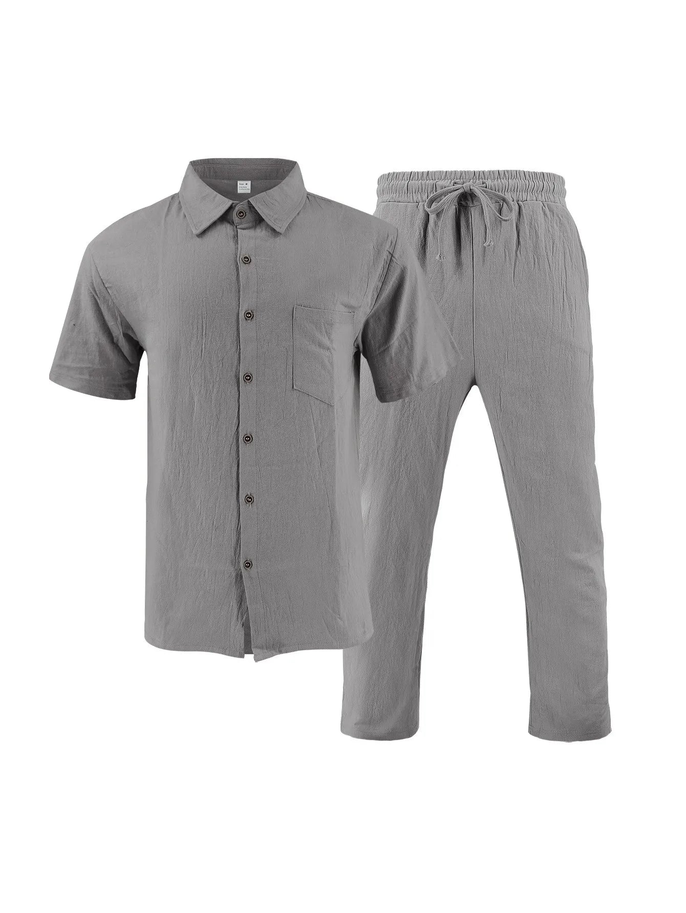 The 2025 Summer Beach Men's linen short-sleeved shirt set is a two-piece long pants set suitable fordaily casual beach vacations
