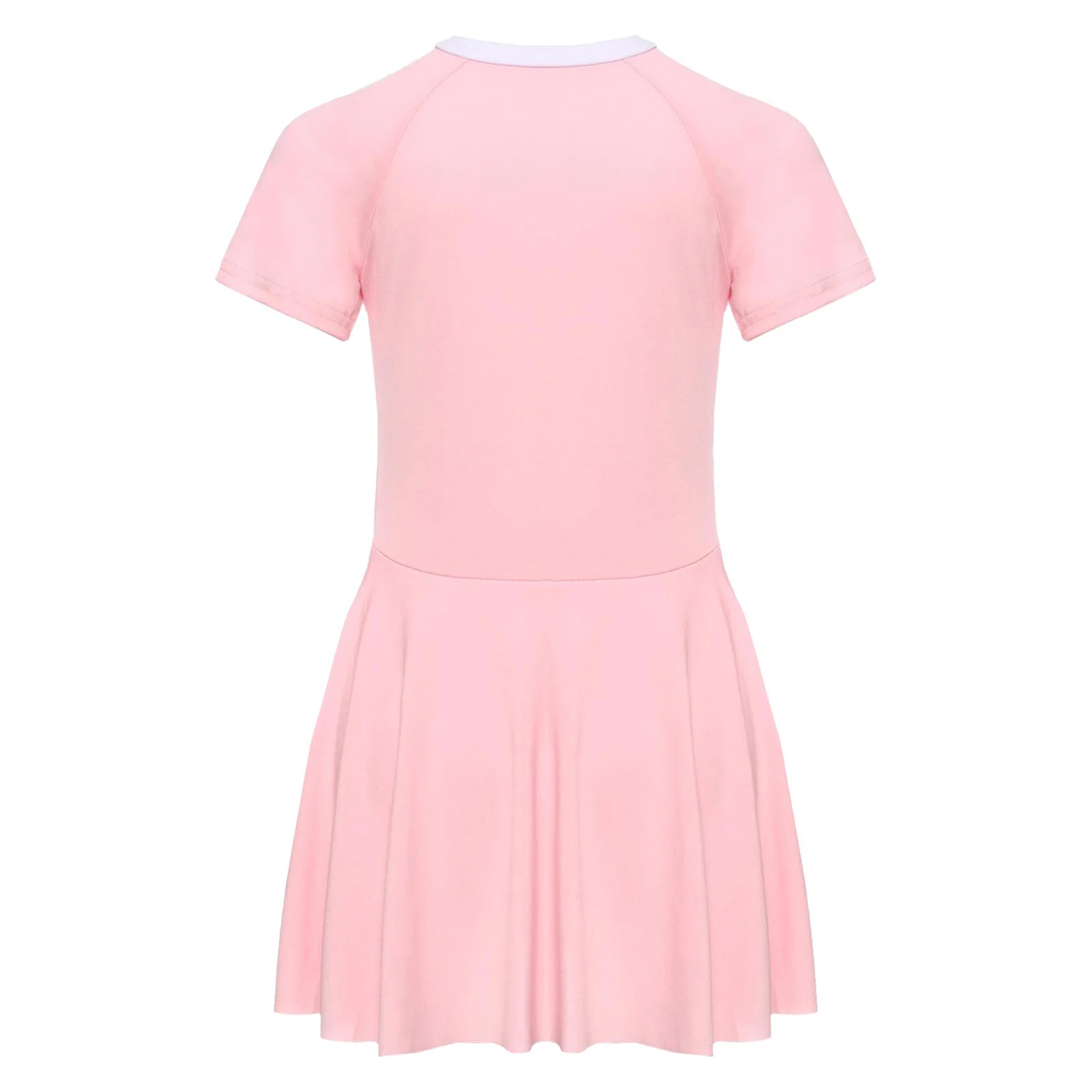Fashion Girls One Piece Swim Dress Short Sleeve Color Block Swimsuit with Chest Pads Front Zipper And Safety Shorts Beachwear