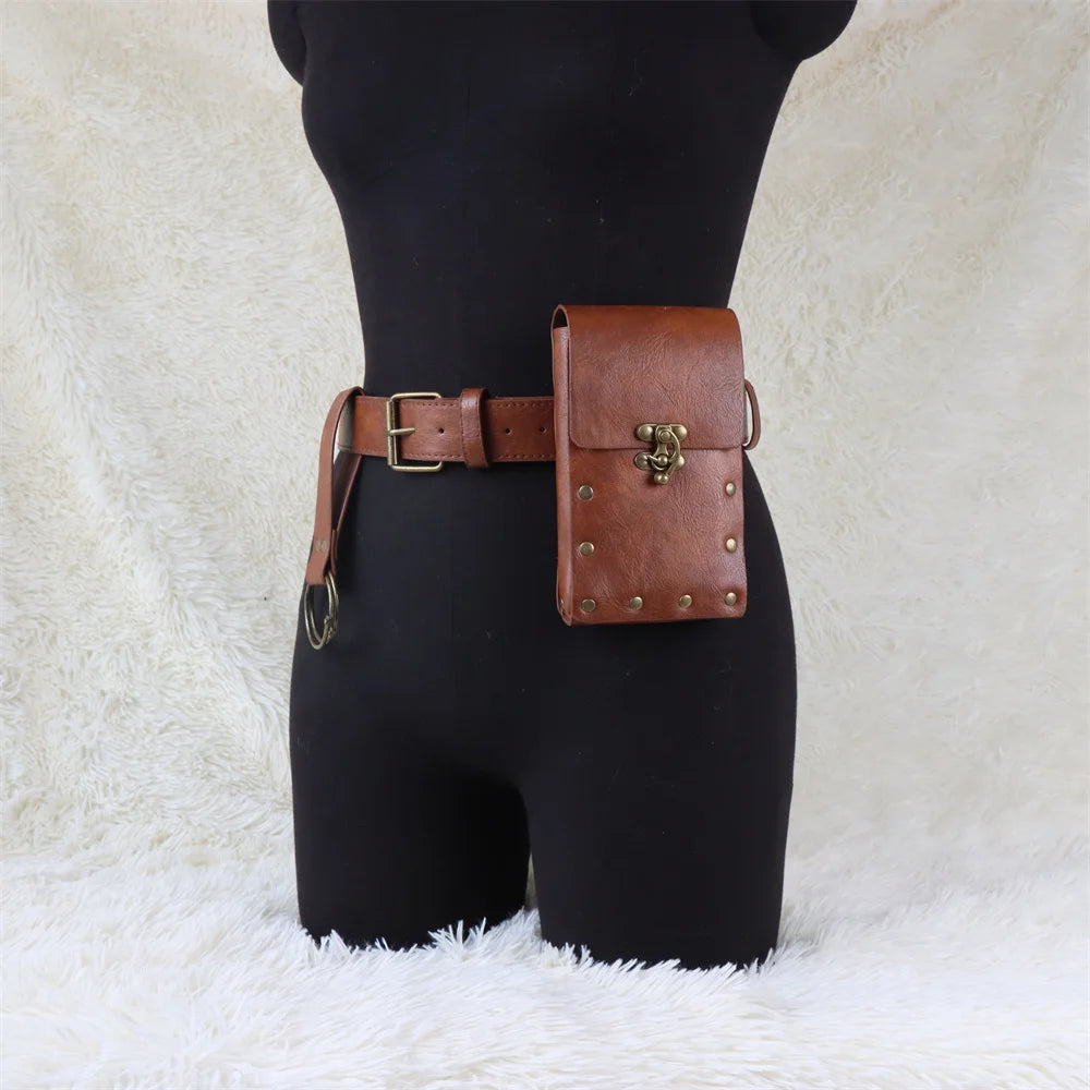 4PCS/1PCS MedievalCosplayLeather Belt Copper Coin Waist Bag Renaissance Dress Steam Belt Role Playing Halloween Belt Set Cosplay
