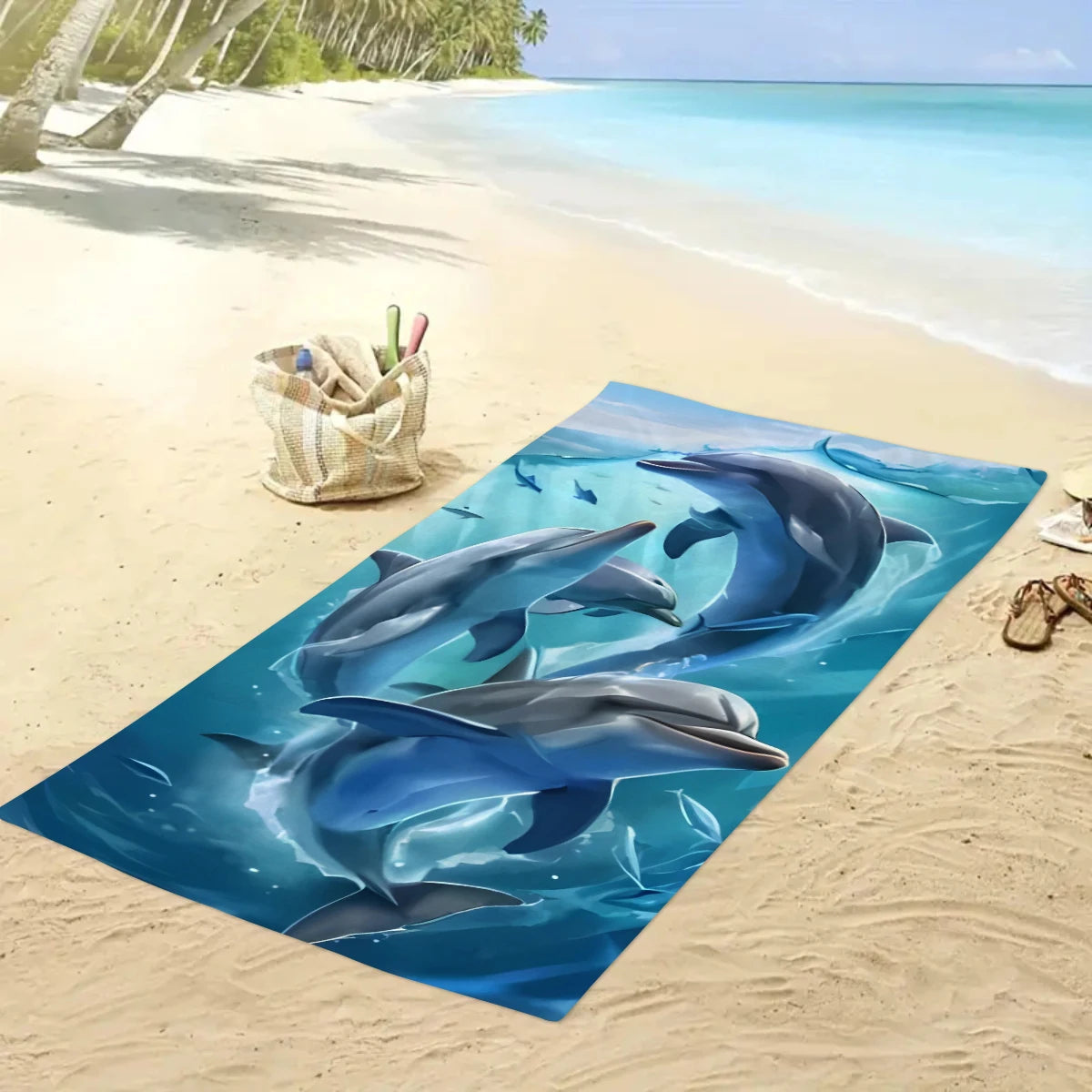 1pc Dolphin Octopus Animal Large Beach Towel, Quick drying Water absorbing Beach Towel, Swimming, Vacation, Camping Beach Towel