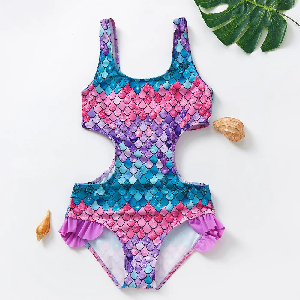 Girls Swimsuit One-Piece Mermaid Fish Scale Unicorn Children's Swimwear Girls Beachwear 2 3 4 5 6 7 8 Years