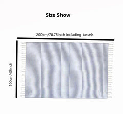 100x200cm Blue Stripes Tassel Turkish Beach Towel Extra Large Thickened Absorbent Fitness Fringed Bath Towel for Outdoor Use