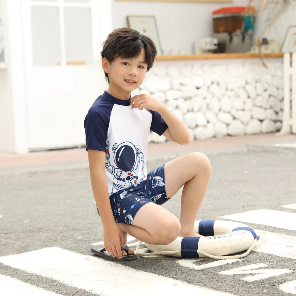 Kids Boy Swimsuit Cool Summer Children Board Shorts 3pieces Boys Swimwear Beach Surfing Girls Swimwear Bathing Suits with Hats
