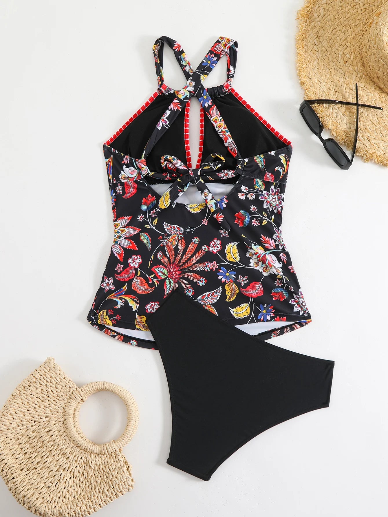 Printed Tankini Set Two Pieces Swimsuit Women Strappy Swimwear Female Bathers Bathing Swimming Swim Suit Beachwear