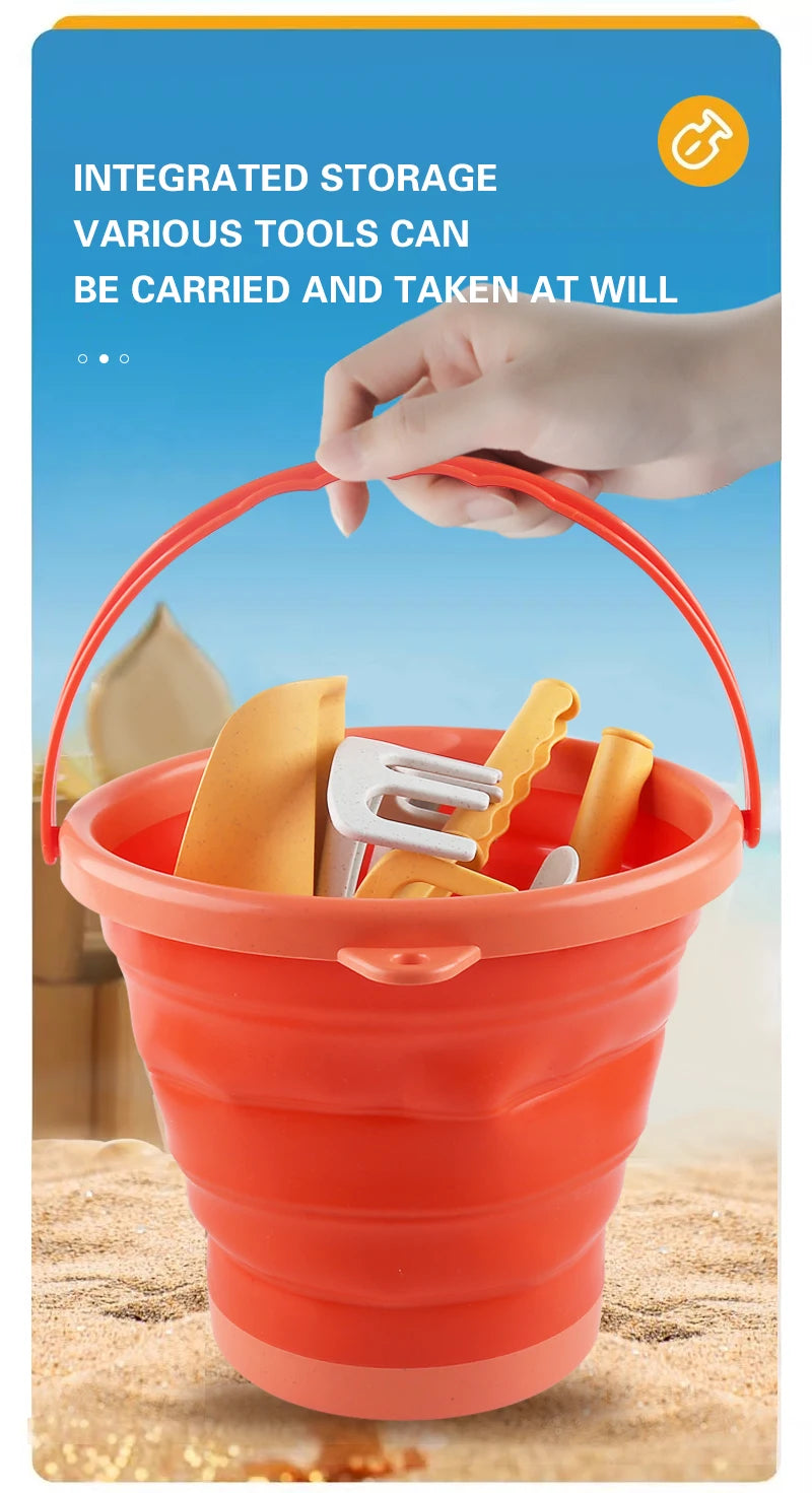 4 in 1 new style 4 Piece Beach Toy Set Collapsible Bucket, Shovel and RakeEasy to carry and catch the sea bucket toys.2025