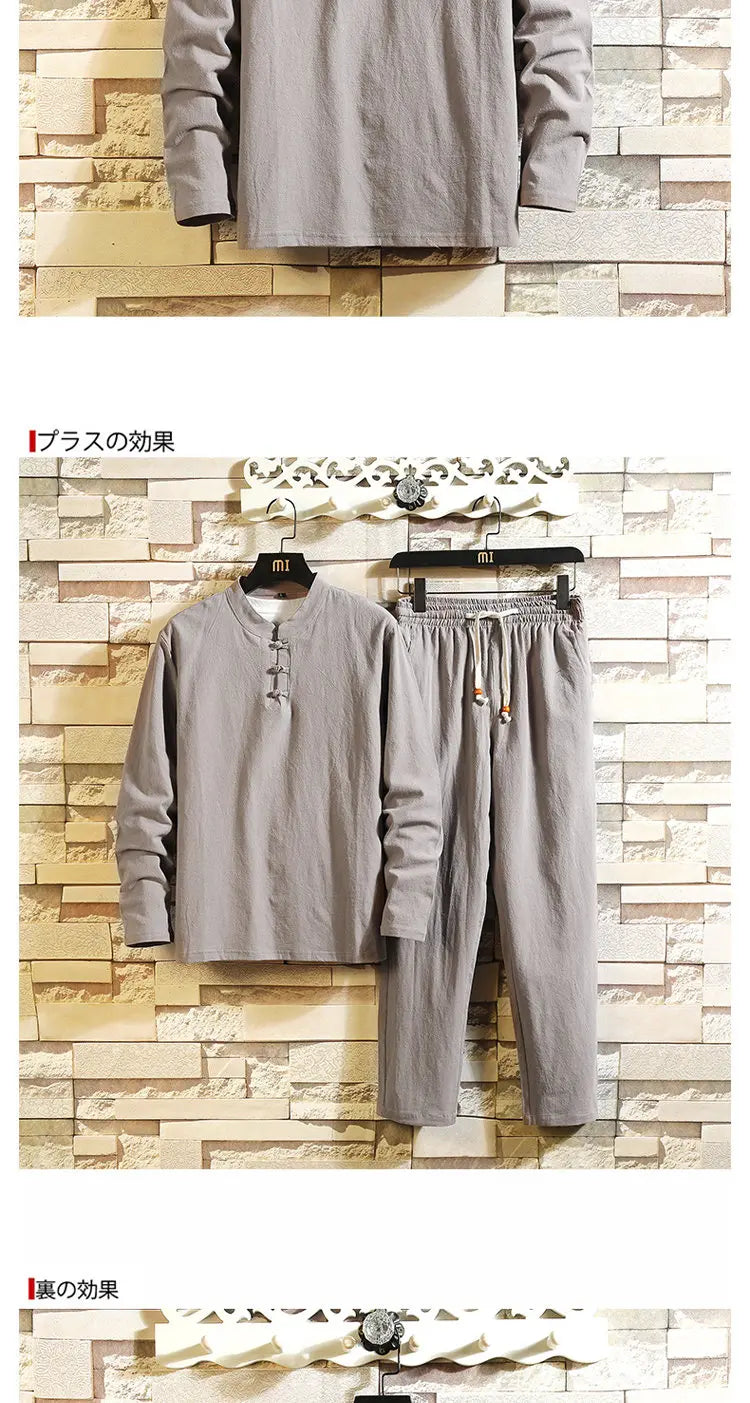 (Shirt + trousers) 2026 autumn fashion men shirt spring Man Cotton and linen shirts long sleeve men's casual shirts men M to 5XL