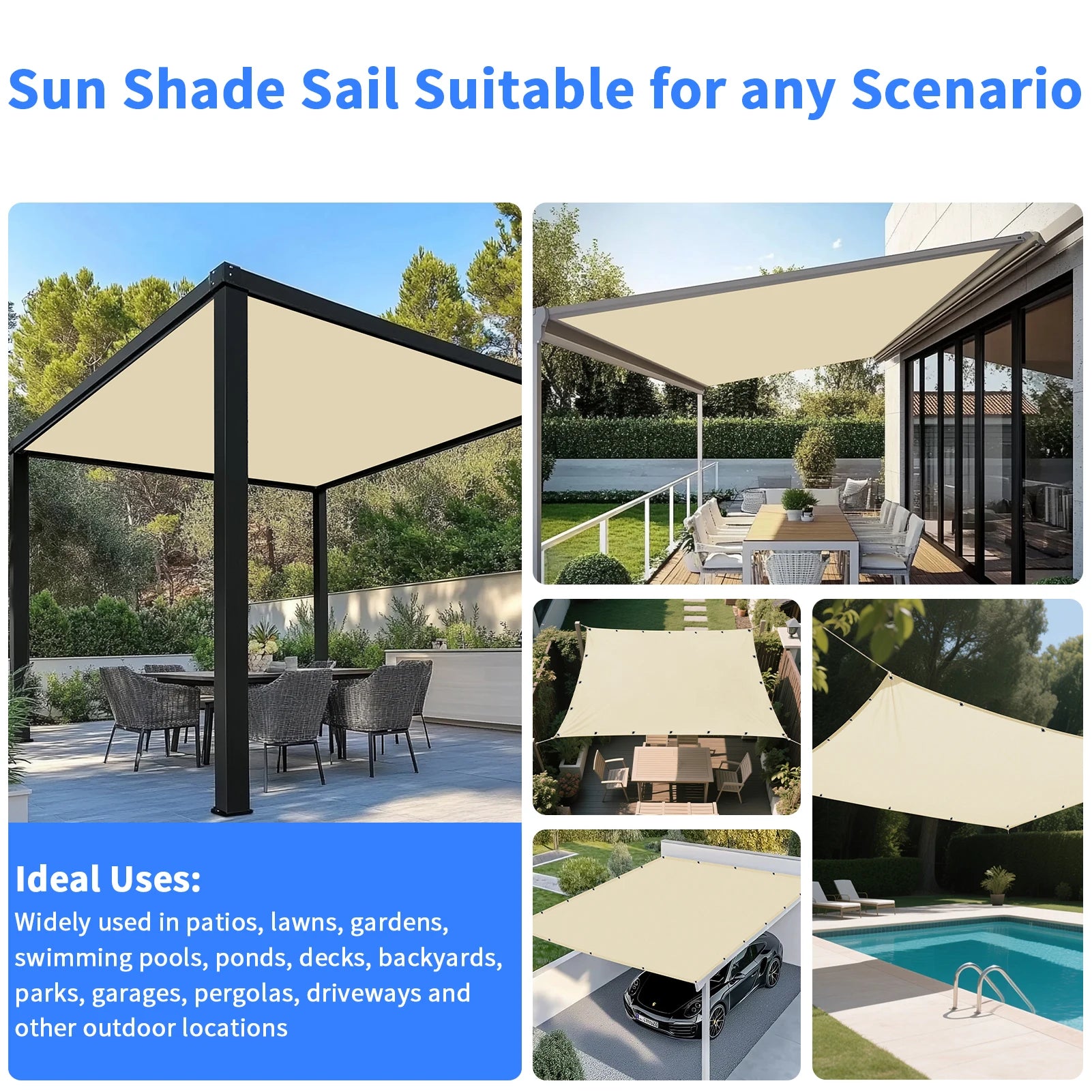 5x4m 4x3m 3x3m 3x2m Waterproof Tarp Tent Large Camping Awning Sun Shade Shelter Garden Patio Canopy Outdoor Beach Shade Hiking ﻿