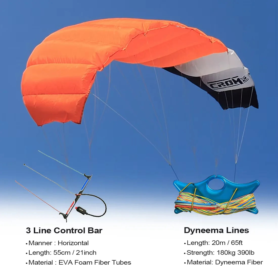 9km2~3sqm Triple Line Power Traction Kite 3x20mx390lb Flying Line Control Bar Professional Kitesurfing Kiteboarding Trainer Kite