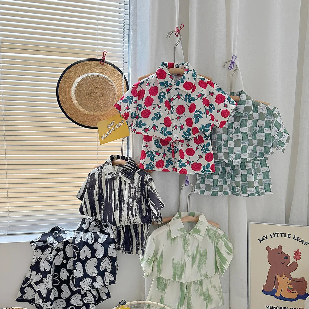 2pc New Children's Set Short-sleeve Shirt and Shorts Two-piece Beach Style Baby Clothes for Boys Summer Kids Clothing