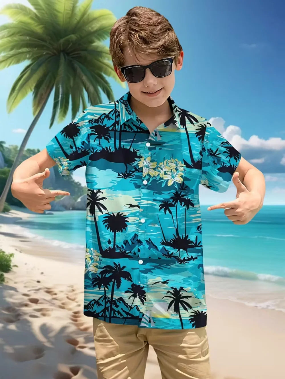 Hawaiian Shirt for Boy Summer Beach Summer Casual Short Sleeve Top Flower Botanical Print Fashion Outerwear Holiday Boys Shirt