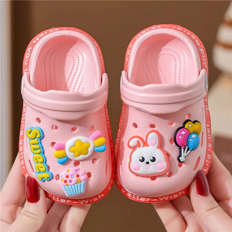 Kids Summer Sandals Hole Children's Shoes Slippers Soft Anti-Skid Cartoon DIY Design Hole Baby Shoes Sandy Beach For Boys Girls