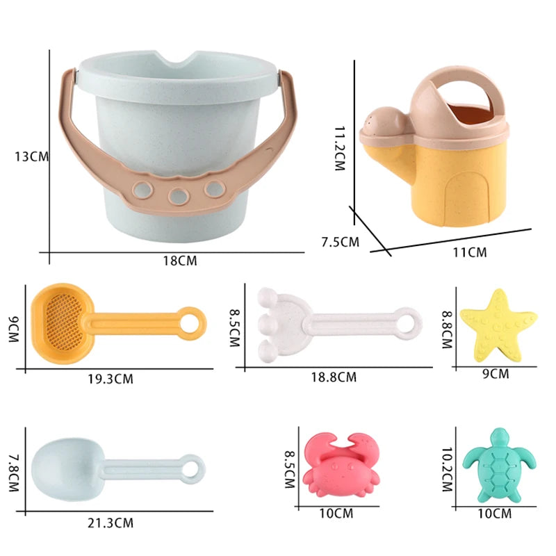 9 Piece Beach Sand Toys, Durable Sand Bucket with Shovel Tool, Thickened Material, Sand Castle Outdoor Play Set Birthday Present