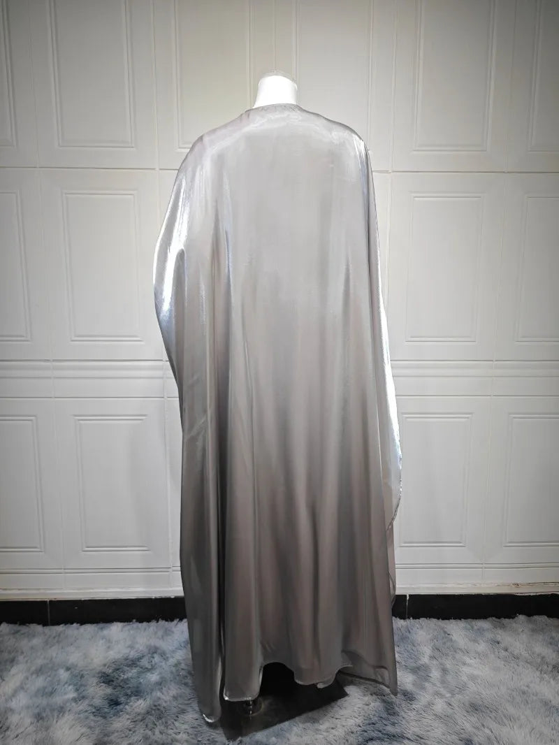 Elegant Arabic Satin Abaya Dress with Hijab Eid Muslim Women Modest Cardigan Islamic Vacation Outfit New in Turkey Kaftan Robe