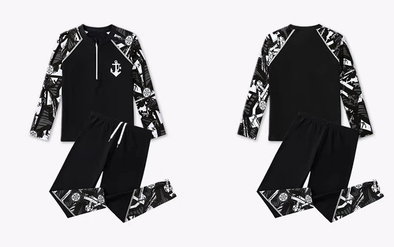 Full Body Boys Swimwear Sun Protection Kids Swimsuit Two Piece Children Long Sleeve Bathing Suit Summer Swimming Pool Clothes
