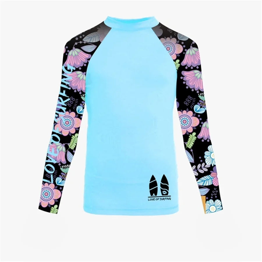 New Women's Surfing Shirt Women's Love Surfing T-shirt Beach Sunscreen Rashguard UV Protection Swimwear UPF Diving Sportsuit