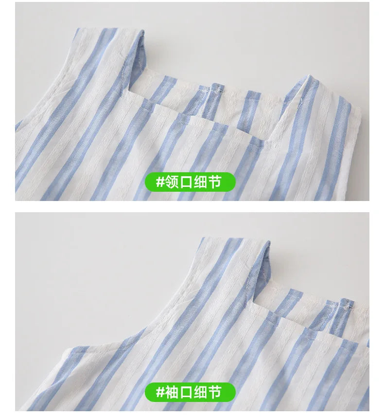 Korea Style Family Matching Outfit Striped Print Short Sleeve T-shirt+Shorts Tank Dress Parent-child Clothing Beach Holiday Look