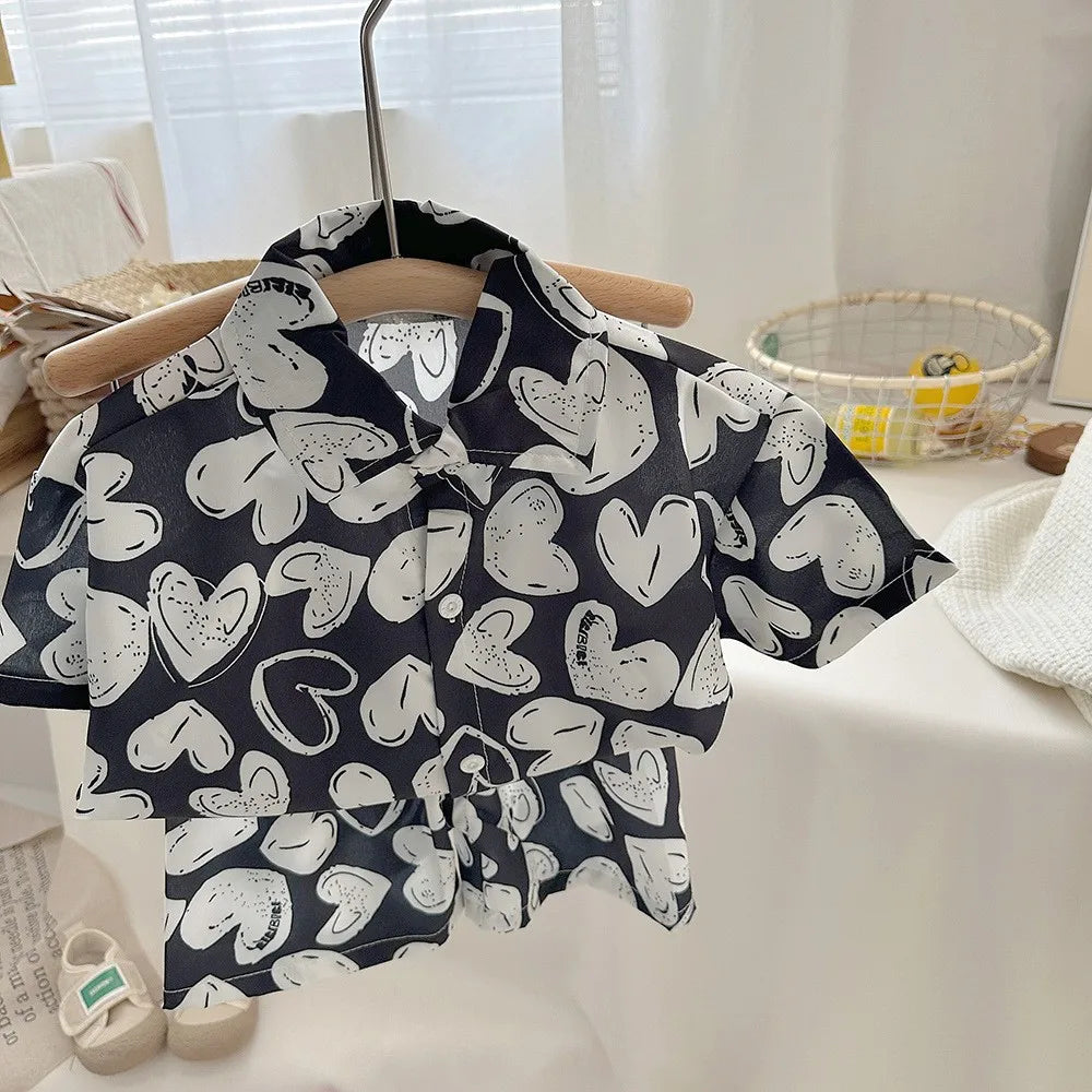 2pc New Children's Set Short-sleeve Shirt and Shorts Two-piece Beach Style Baby Clothes for Boys Summer Kids Clothing