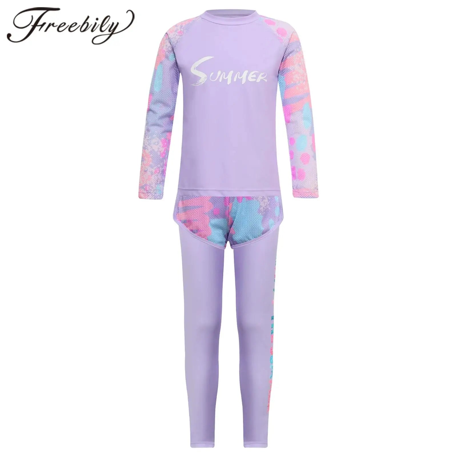 Kids Girls Swimsuit Rash Guard 3Pcs Sunsuit Outfit Long Sleeve Floral Tops Shorts Legging Child Sun Protection Pool Swimwear Set