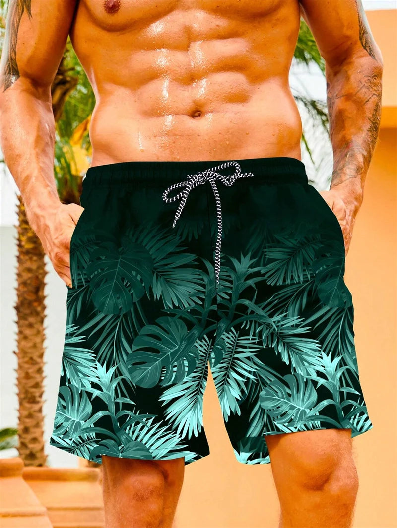 Palm Leaves 3D Print Sport Quick-dry Breathable Men Women Shorts Outdoor Sea Vacation Casual Beach Hawaii Surfing Pants Summer