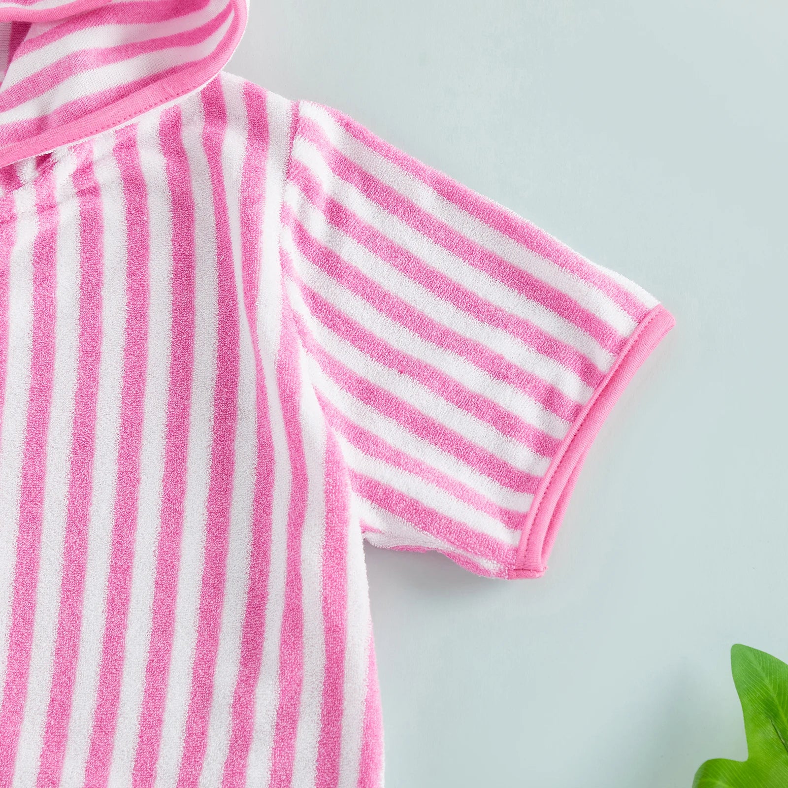 Summer Baby Swim Cover Up Bathing Suit Kids Hooded Towel Infant Boys Girls Short Sleeve Stripes Print Bathing Suit Coverup