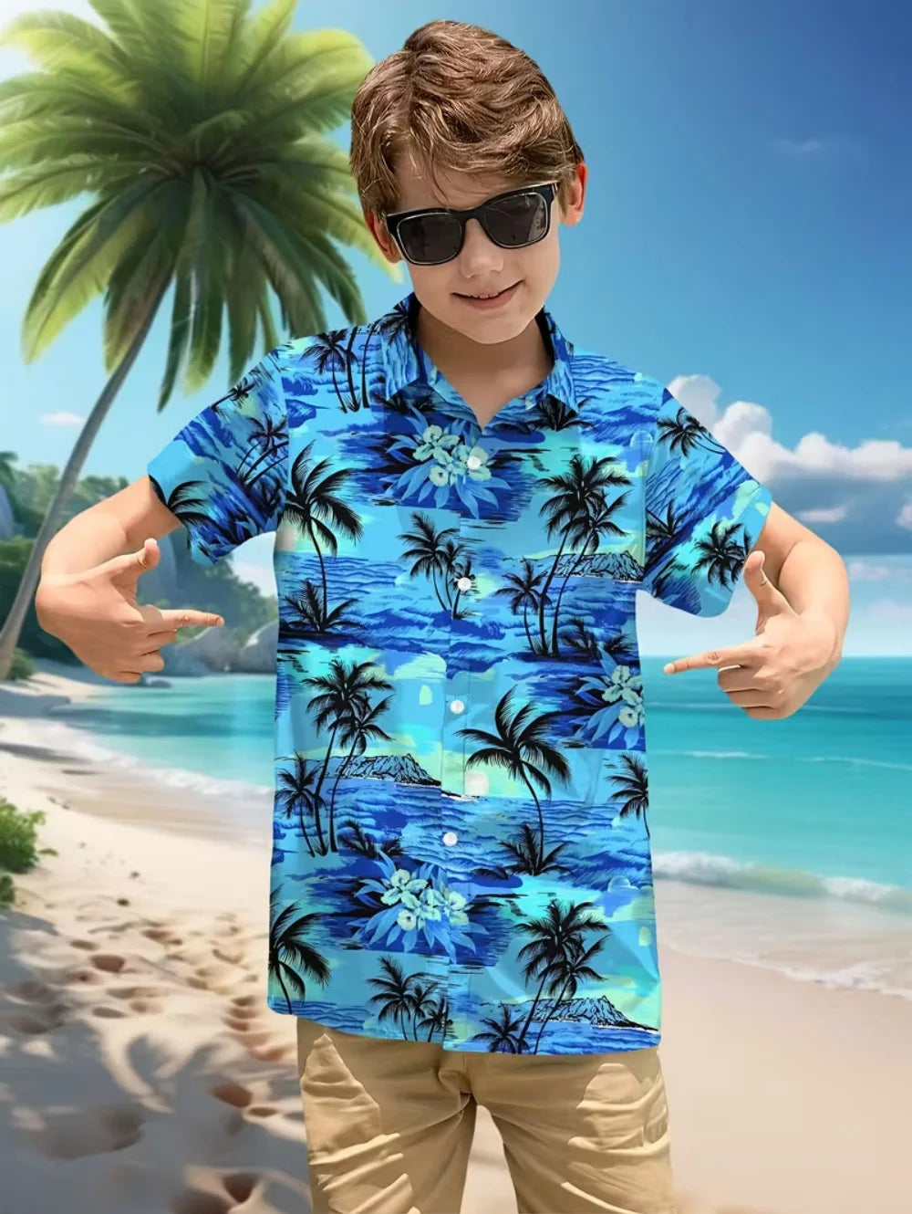 Hawaiian Shirt for Boy Summer Beach Summer Casual Short Sleeve Top Flower Botanical Print Fashion Outerwear Holiday Boys Shirt