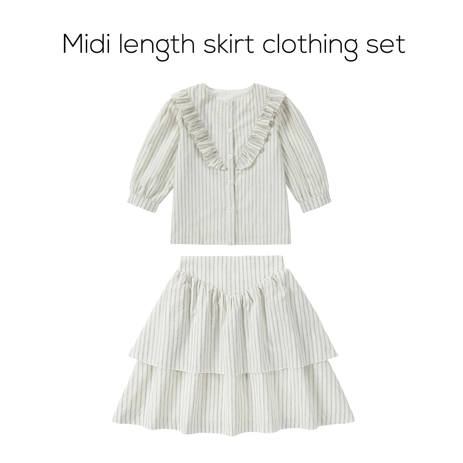 AP Santorini Stripe Collection SS26 Girls Ruffles Sleeve Dress Baby Kids Set V-neck Knit Top Brothers Sisters Family Matching