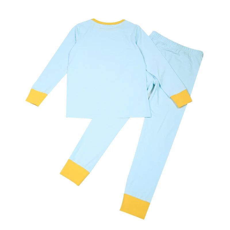 Summer Family Matching Set Long Sleeve Pajamas Brother and Sister Matching Pink and Blue Carousel Soft Print Sibling Clothes