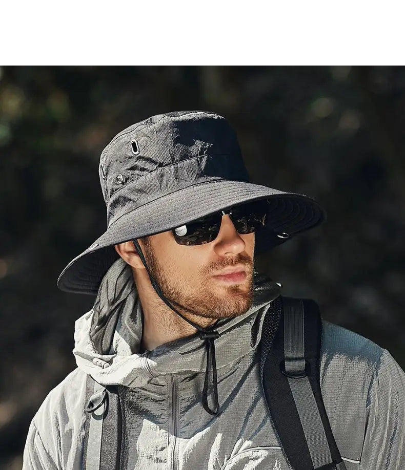 Summer Bucket Hat For Men Fisherman Cap Fishing Outdoor Sunshade Big Brim Sunscreen Riding Hiking Suncreen Sunhat