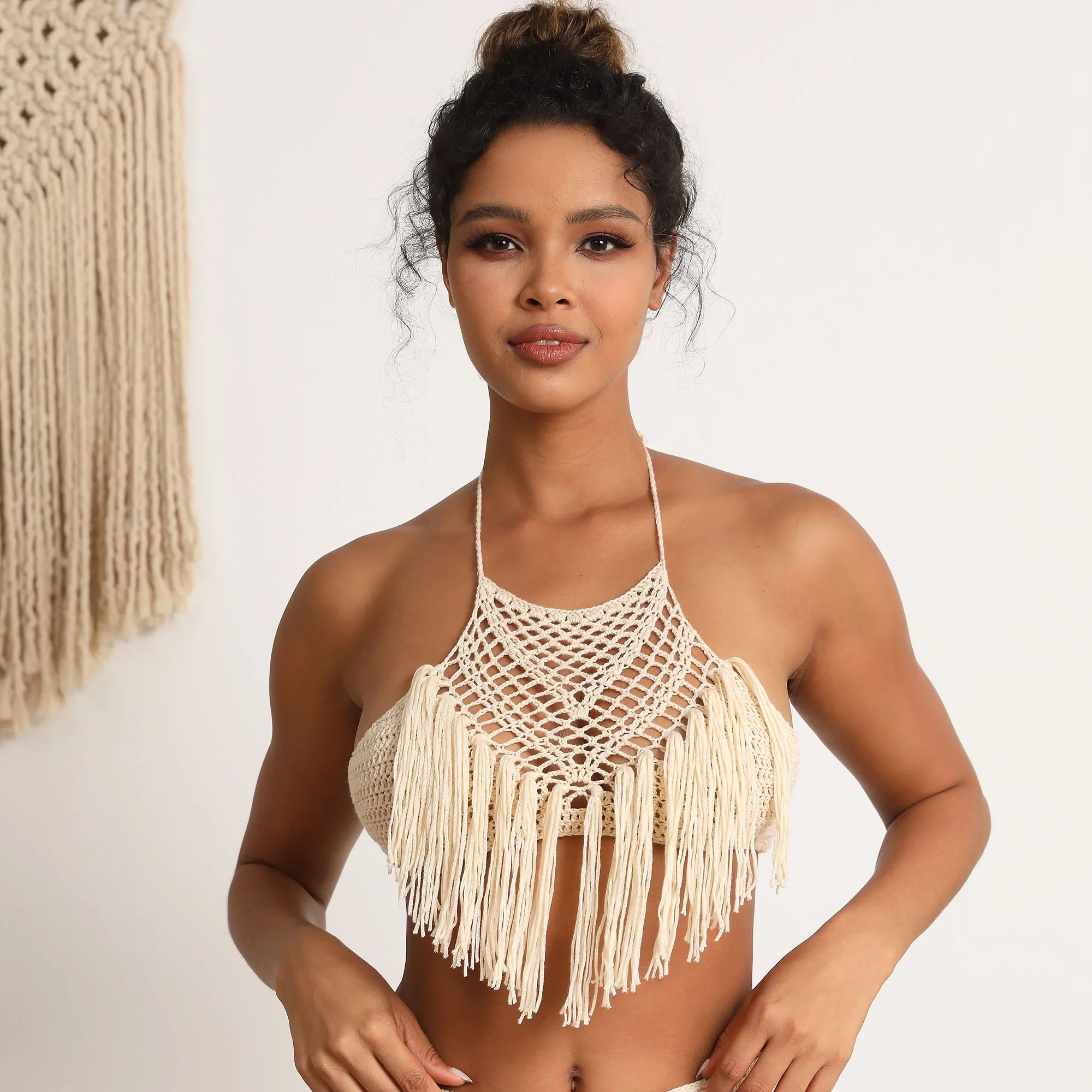 Handmade Crochet Lace Knit Boho Beach Bikini Cami Tank Crop Top Halter