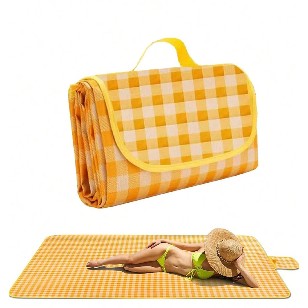 Picnic Blanket 140×190cm Beach Mat Washable Lightweight with Handle Red Checkered for Hiking Travelling Outdoor Camping Parks