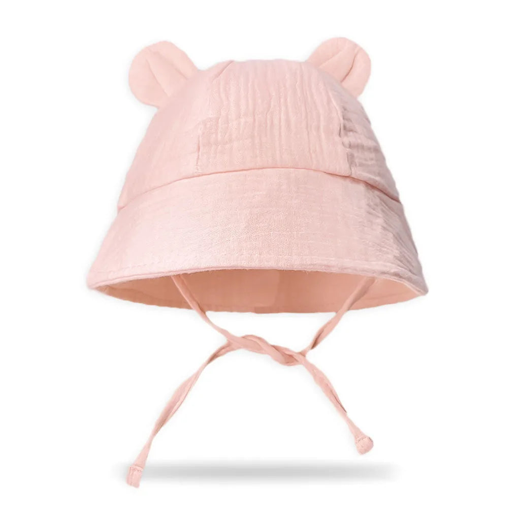 INS Summer Baby Solid Color Gauze Basin Hat New Rabbit Ear Fisherman Hat for Kids Sun Hat