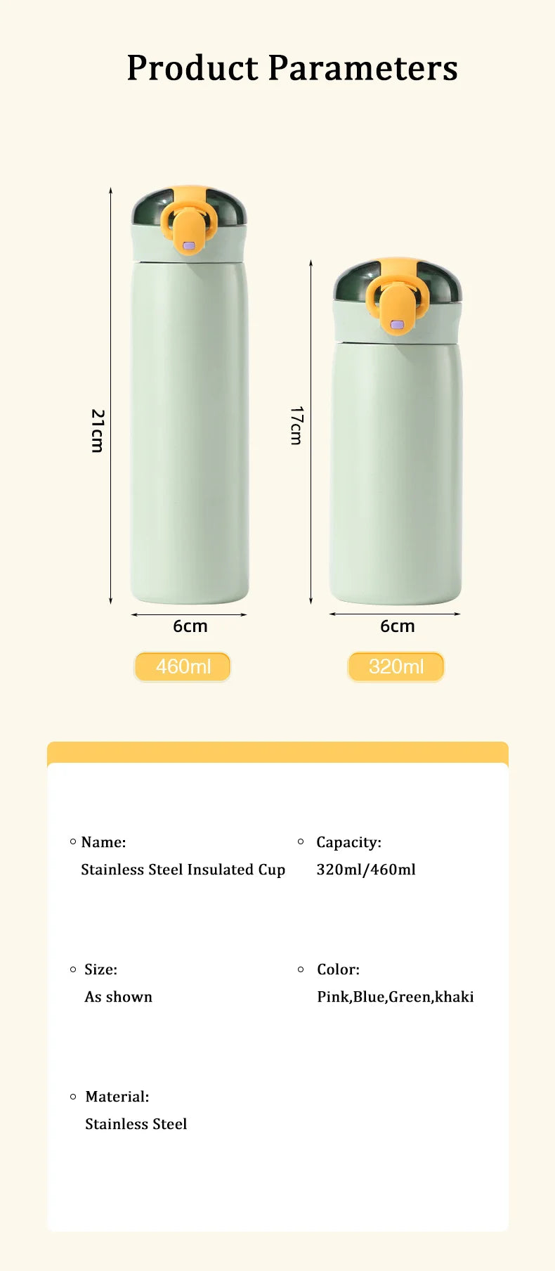 320/460ML Kids Stainless Steel Thermal Bottle Portable Kids Straw Mug Cold and Hot Thermal Thermos Student Water Bottle