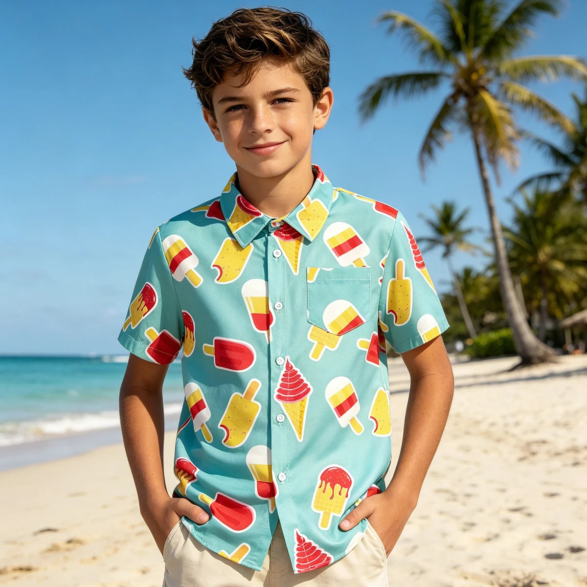 Boys Hawaiian Shirt Kids Summer Beach School Gift Casual Top Teenager Novelty Fashion Daily Holiday Birthday Tee