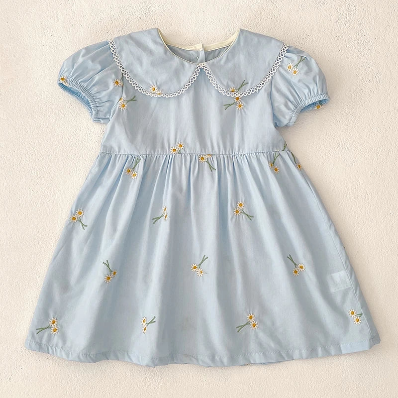 Summer New Little Girls Toddler Princess Dresses 1-6Yrs Girls Fashion Embroidered Flower Dress Kids Flying Sleeves Party Clothes