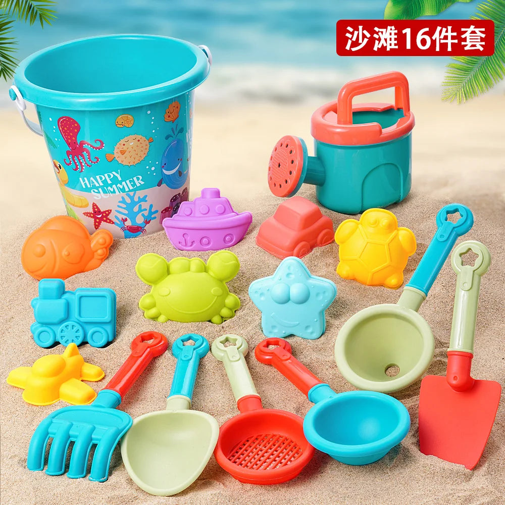 14/16 PCS Beach Toys for Kids Sand Toys Set for Toddlers Sandbox Toys with Bucket Shovel Rake Set Summer Outdoor Children Gifts