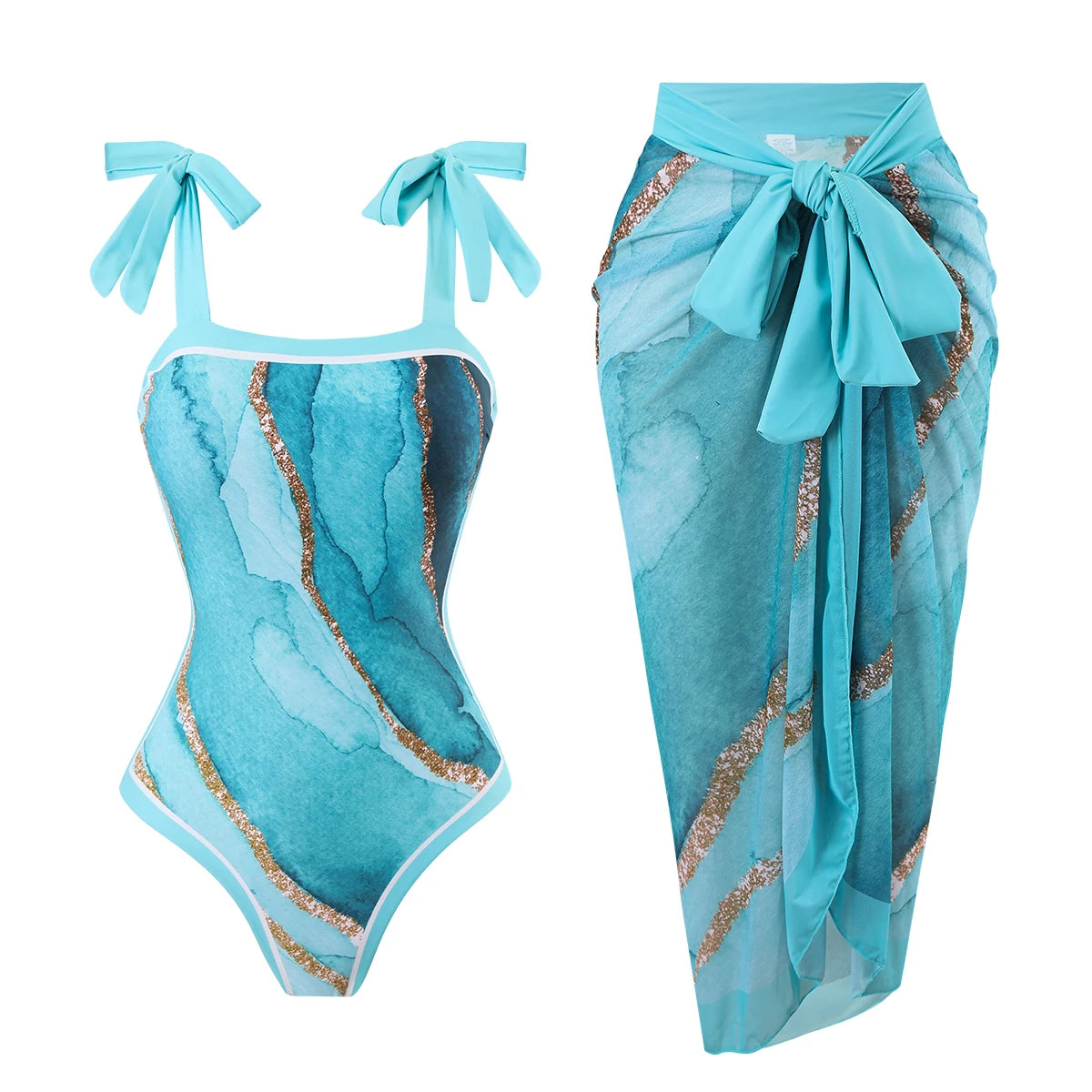 Summer New Custom-Made Digital Printed One-Piece Bikini Swimsuit for Women Conservative Sun Protection One-Piece Gauze Skirt 2-Piece