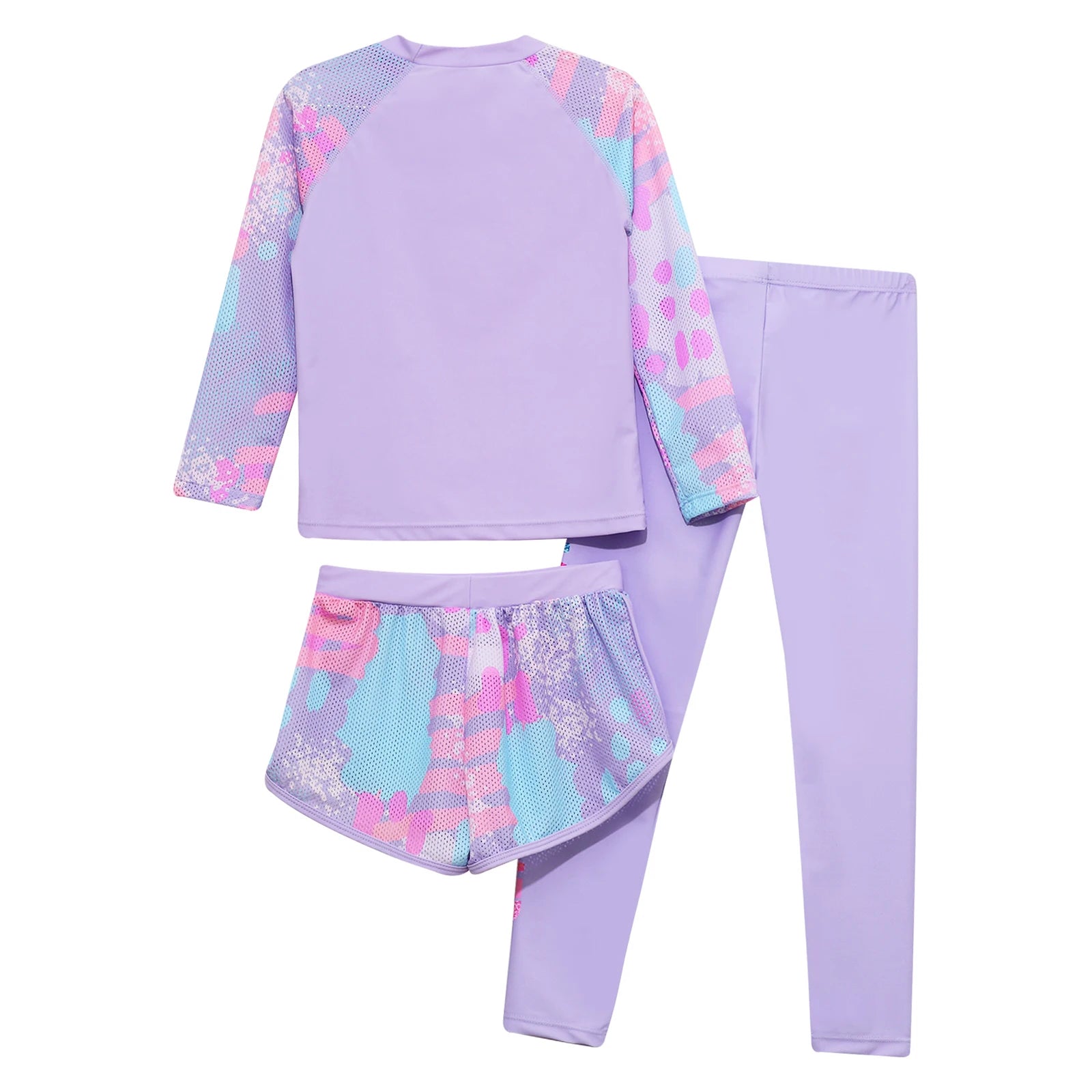 Kids Girls Swimsuit Rash Guard 3Pcs Sunsuit Outfit Long Sleeve Floral Tops Shorts Legging Child Sun Protection Pool Swimwear Set