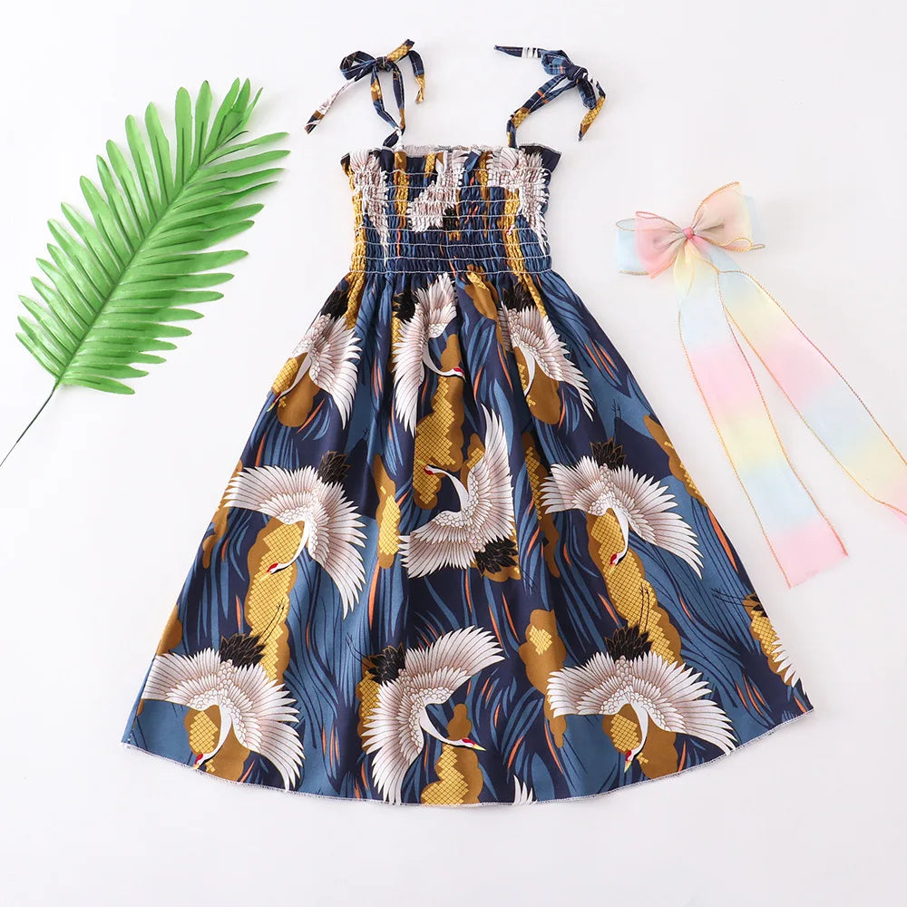 Summer Girls Floral Dress Sling Ruffles Bohemian Beach Princess Dresses for Girl Clothing  2 6 8 12 Years With Necklace Gift