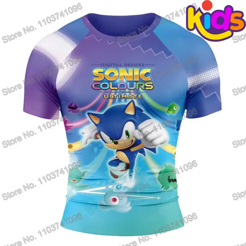 Kids Blue Surf Clothing BJJ MMA Boys Rash Guard Short Sleeve Diving T-Shirt Tight Swimwear Summer Beach Floatsuit Girls Tops