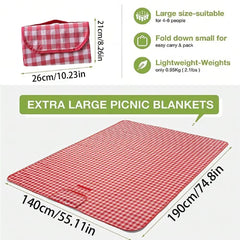Picnic Blanket 140×190cm Beach Mat Washable Lightweight with Handle Red Checkered for Hiking Travelling Outdoor Camping Parks