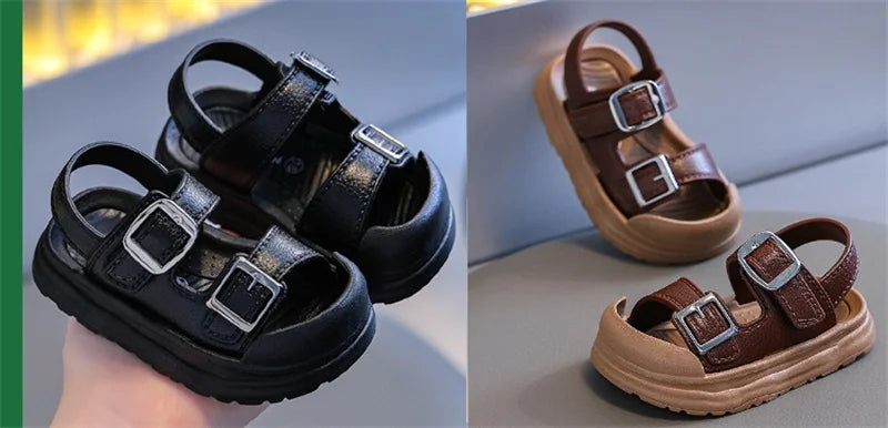 Fashion Solid Korean Kid Sandals Summer New Versatile Anti Slip Soft Bottom Girl Boy Beach Sandal Kindergarten Anti Kick Sandals