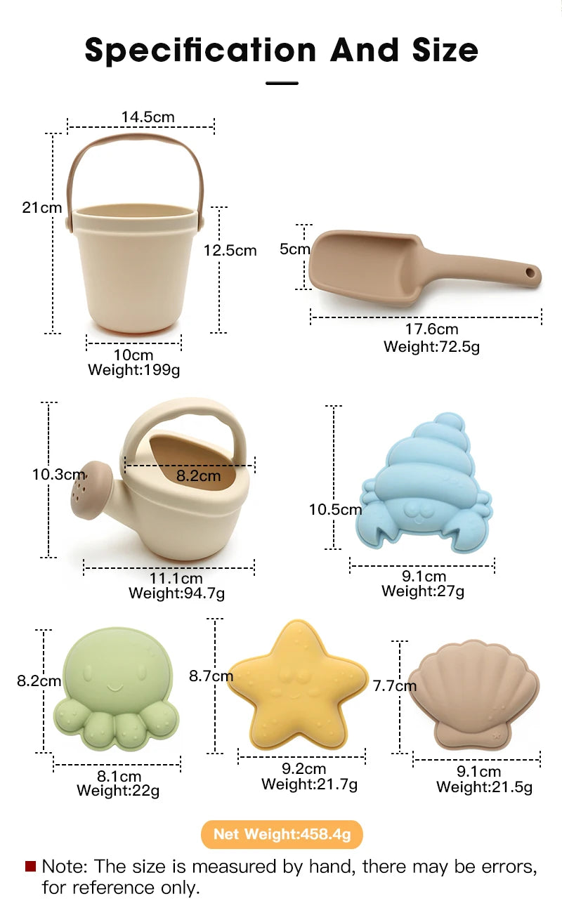Kids Beach Bucket Set with Silicone Molds (Sea Star, Shell, Crab) | Sand Castle Toys for Outdoor & Sensory Play