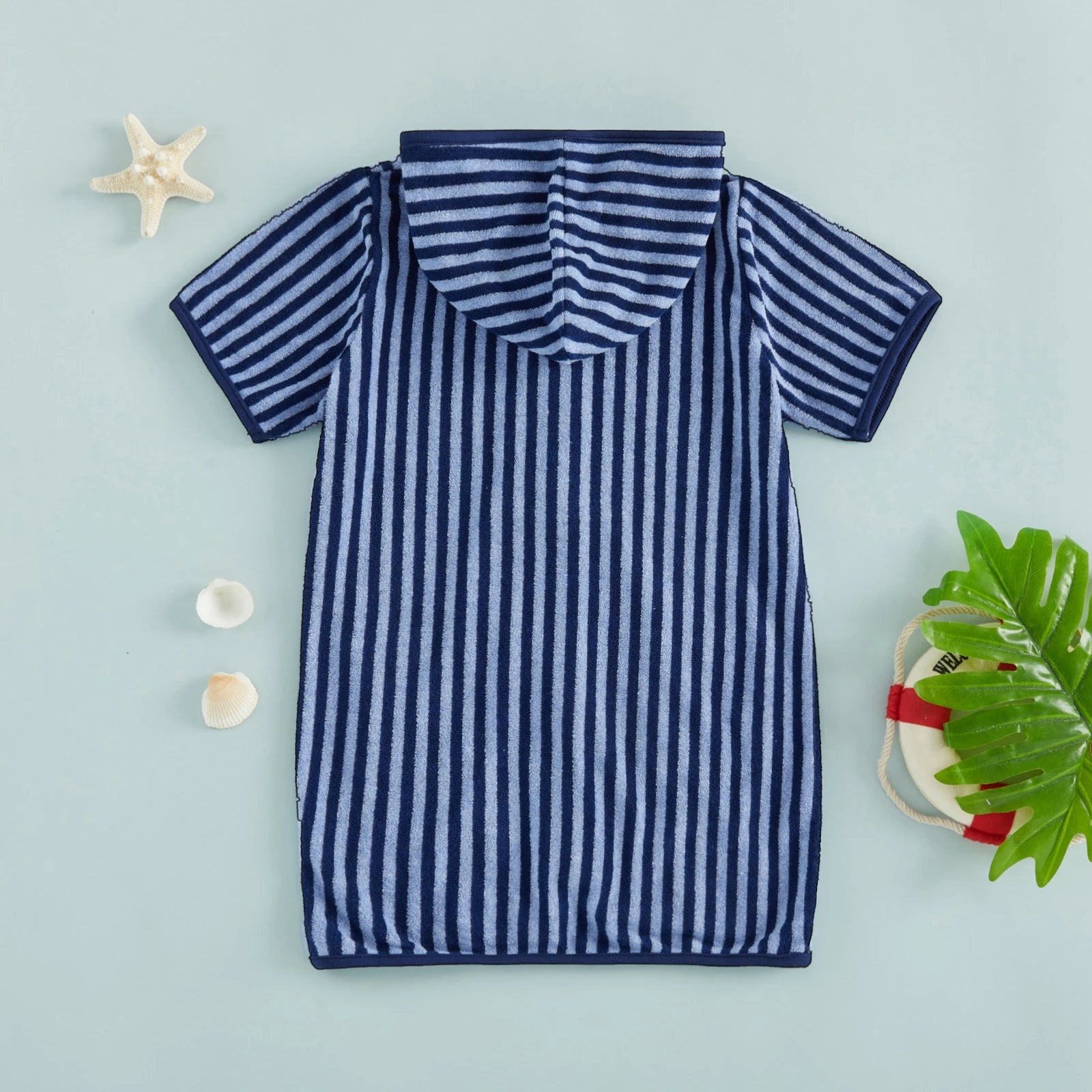 Summer Baby Swim Cover Up Bathing Suit Kids Hooded Towel Infant Boys Girls Short Sleeve Stripes Print Bathing Suit Coverup