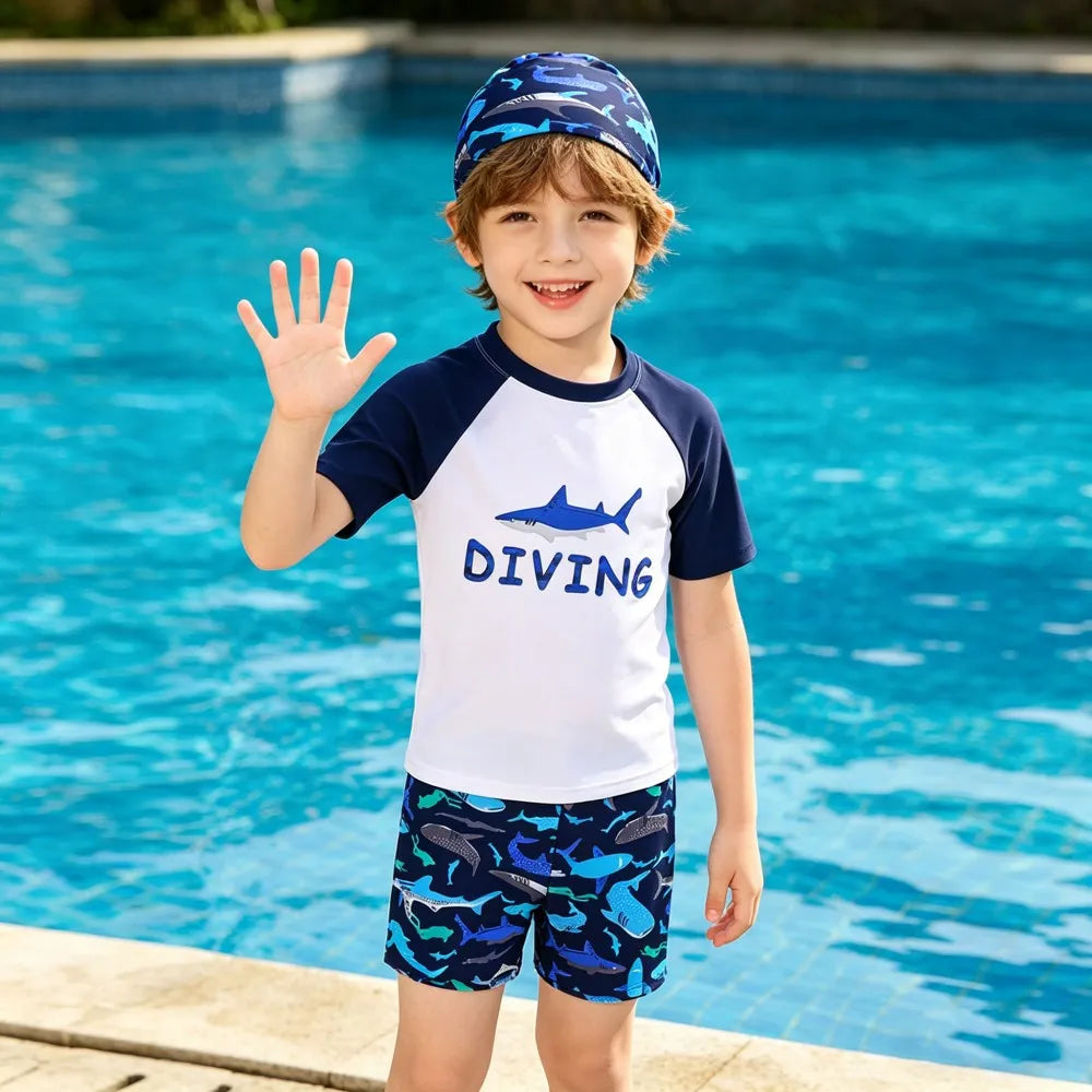 Kids Swimming Suits Children Swimsuit Boys Swimwear Set Cartoon Beachwear Surf Bathing Outfits for 4 5 6 7 8 9 10 11 12 13 Years
