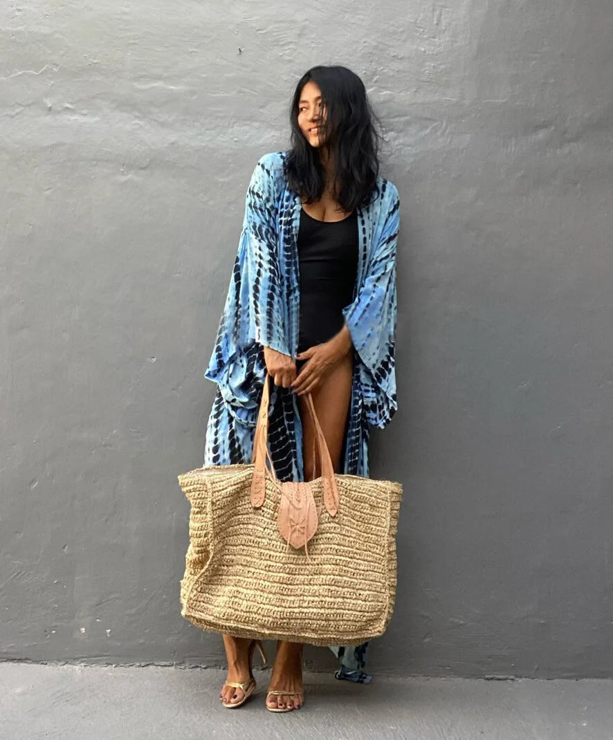 Women's Boho Stripe Tie Dye Swimsuit Cover Up with Belt Tunic Sarong Cardigan Dress Bikini Cover-ups Beach Wear Kimono