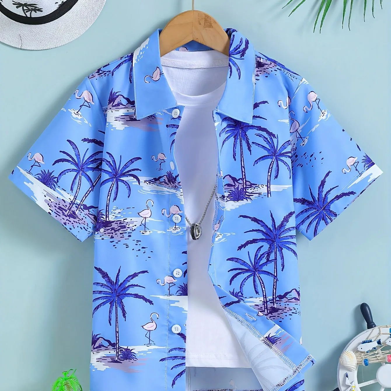 Kids Blouse Beach Coconut Tree 3D Printed Tops Oversize Streetwear Hawaiian Shirts Short Sleeve Boys Girls Shirts Children Top